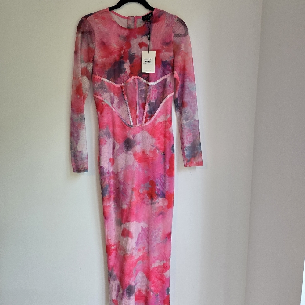 Bardot Pink and Purple Long Sleeve Dress